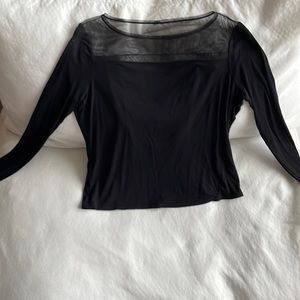 Bcbg black, long sleeve, top with mesh, and open back
